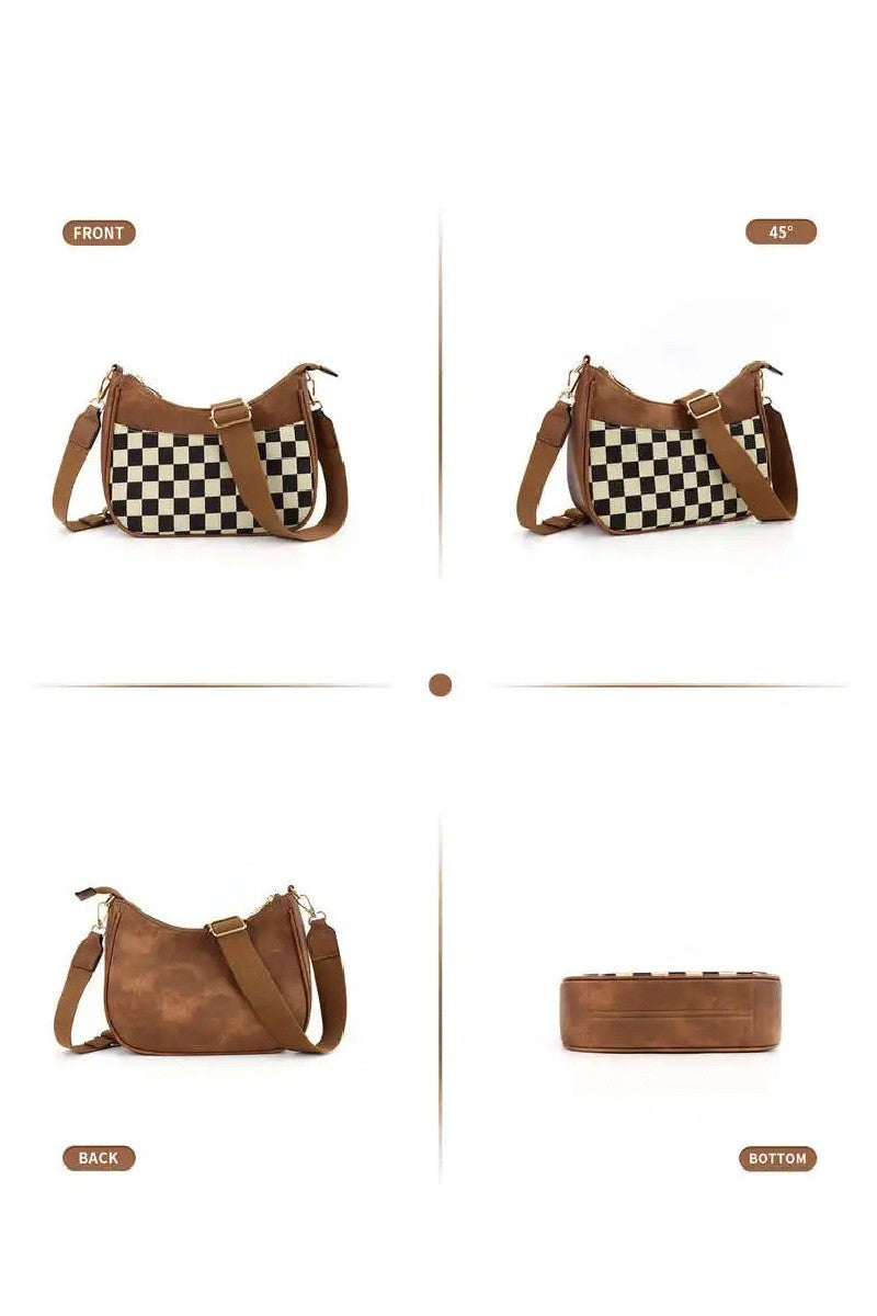 Checkered Crescent Messenger Bag