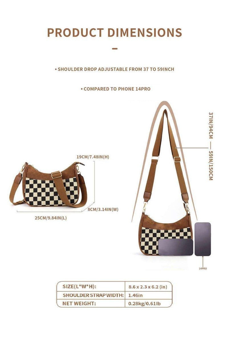 Checkered Crescent Messenger Bag