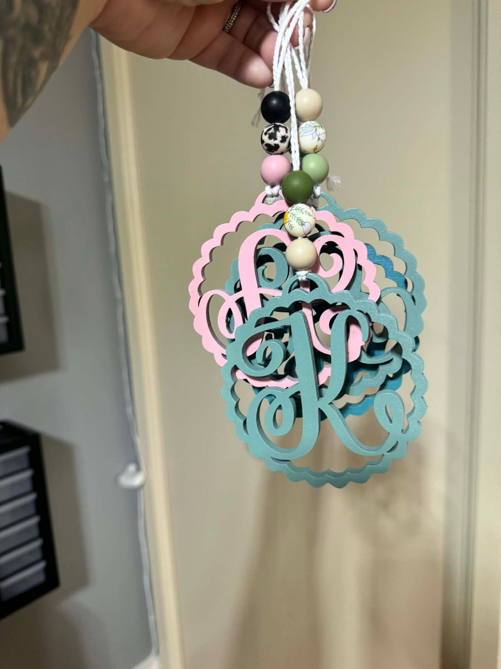 🚗 Monogram Wooden Car Charm 🌿✨