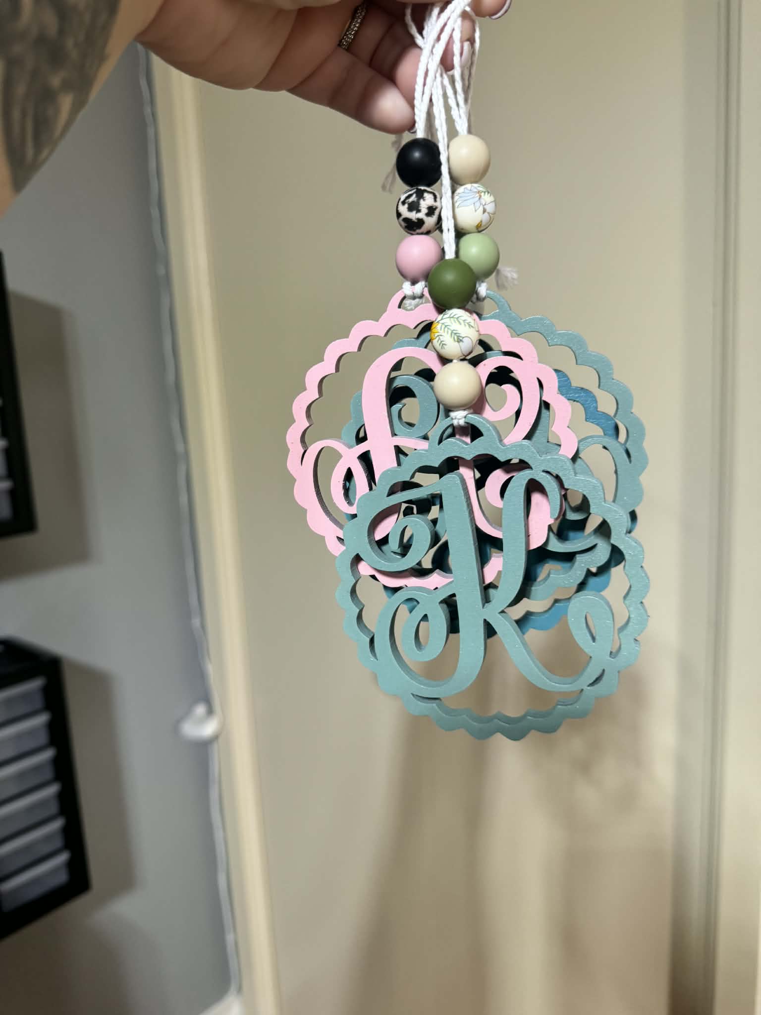 🚗 Monogram Wooden Car Charm 🌿✨