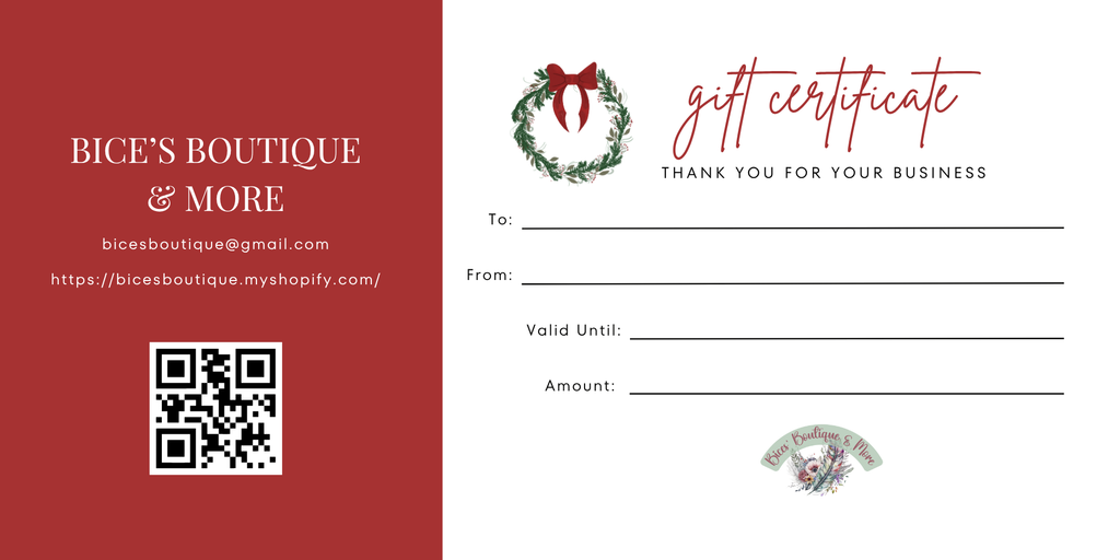 🎀 Bice’s Boutique Physical Gift Certificate 🎀