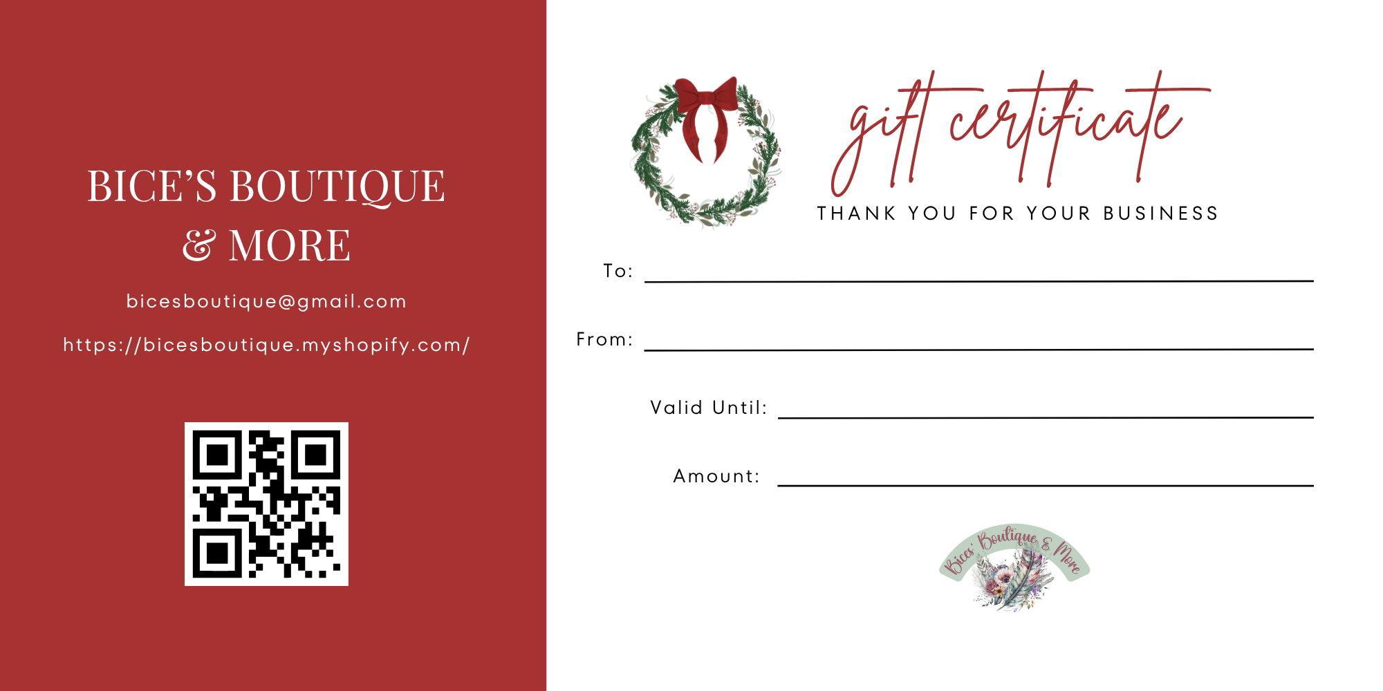 🎀 Bice’s Boutique Physical Gift Certificate 🎀