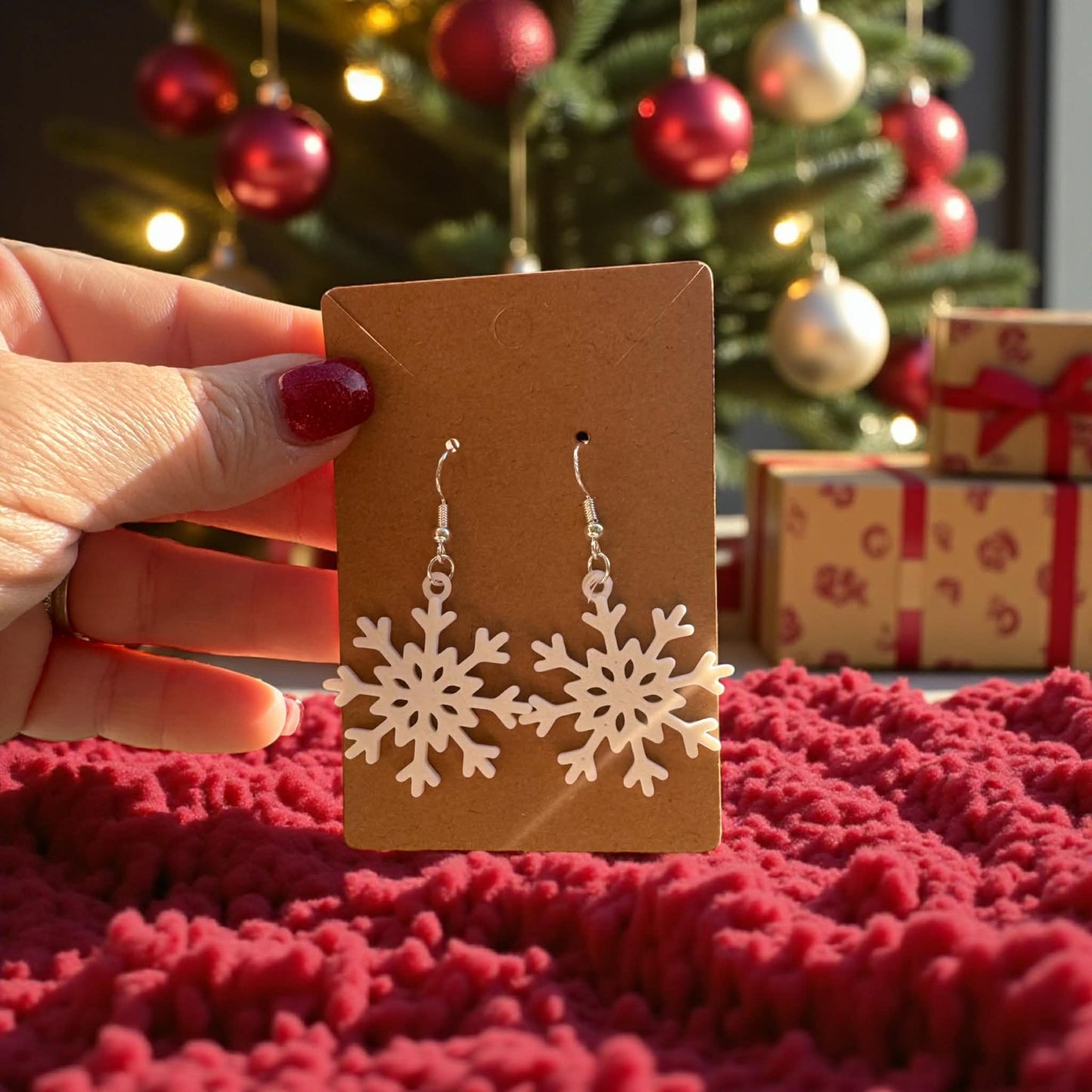 3D Printed Snowflake Earrings – Lightweight Holiday Dangle Jewelry