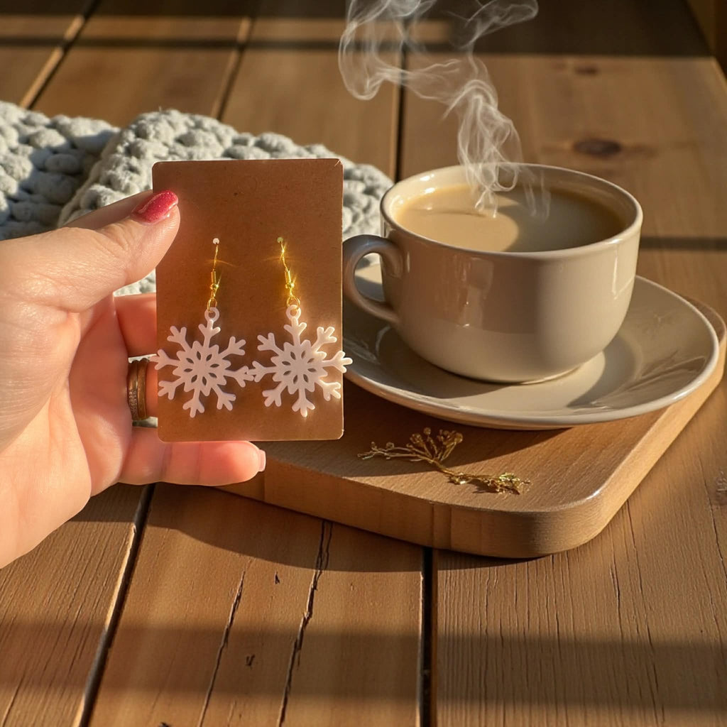 3D Printed Snowflake Earrings – Lightweight Holiday Dangle Jewelry
