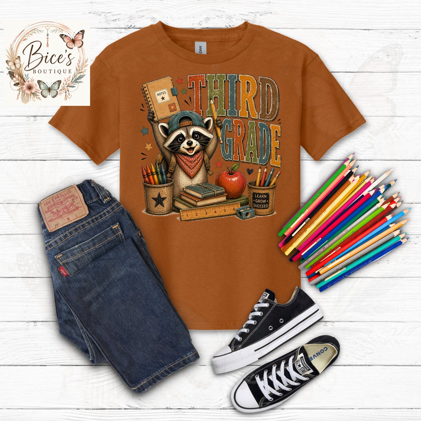 Grade Raccoon Back to School T-Shirt | Cute First Day of School Shirt | Multiple Grade Options