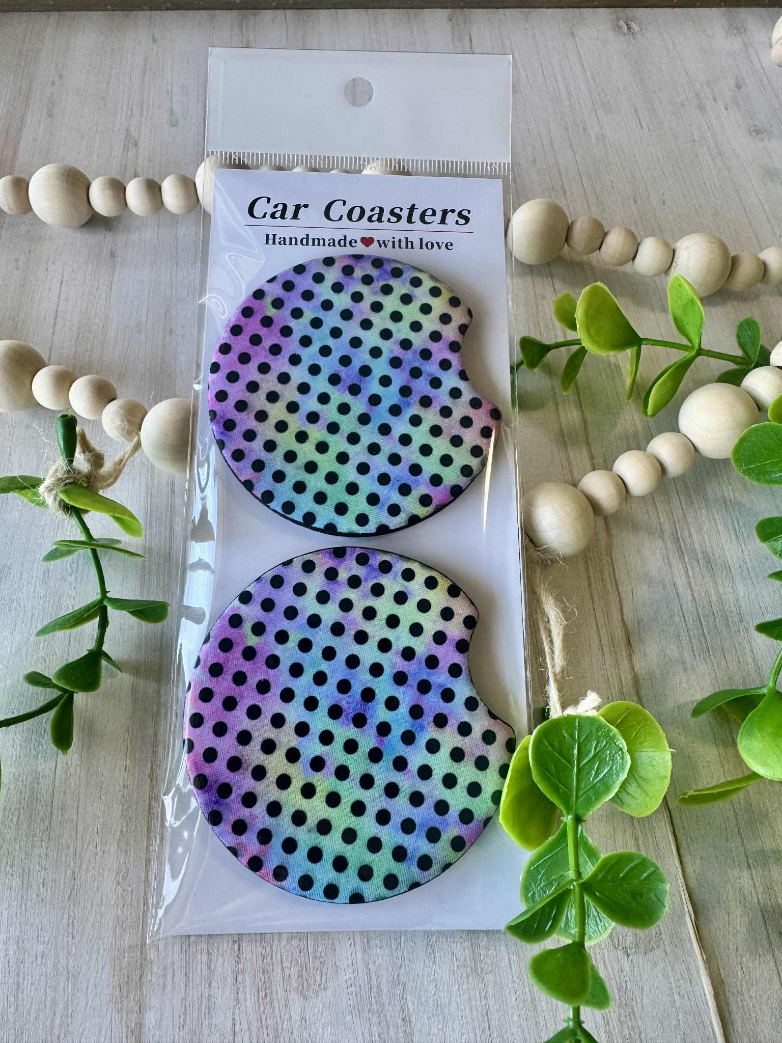 Rainbow Polka Dot Car Coasters