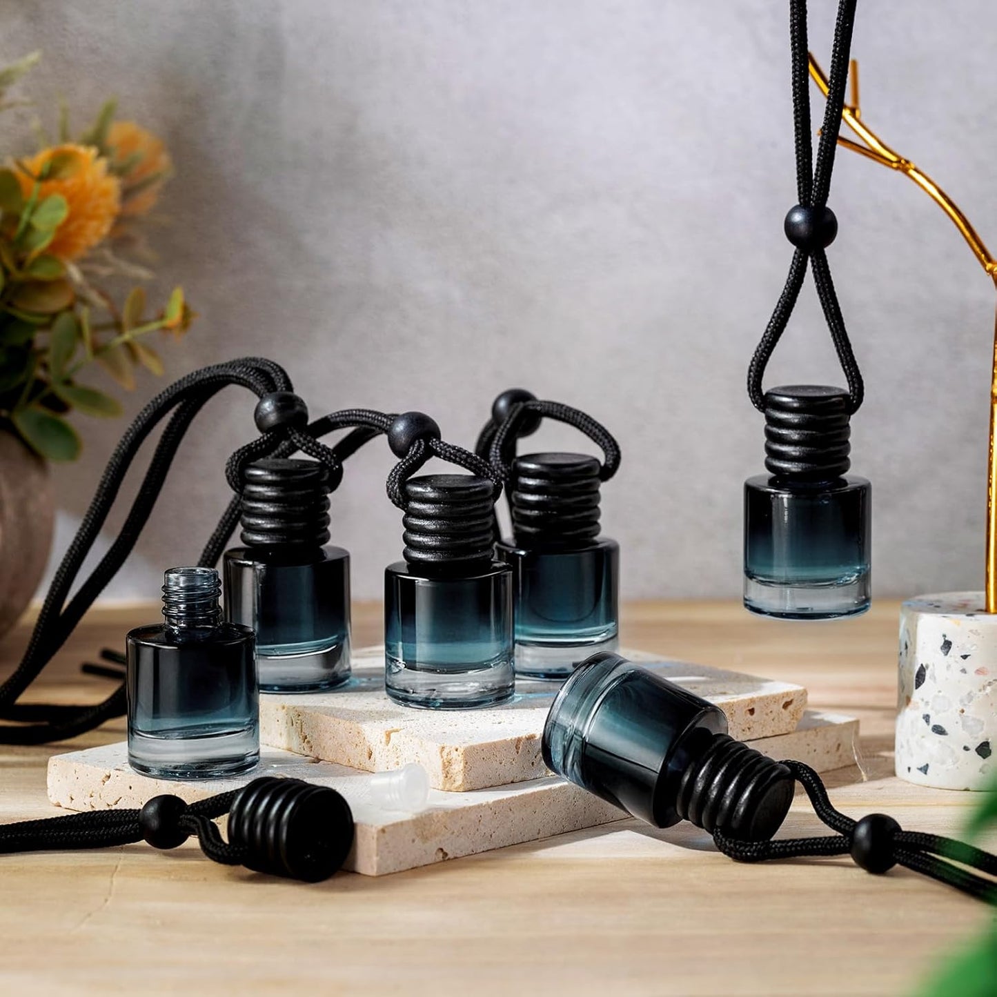 Refillable Hanging Car Diffuser – Smoke Glass with Wooden Lid