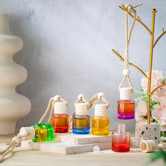 Refillable Hanging Car Diffuser – Color Glass with Wooden Lid