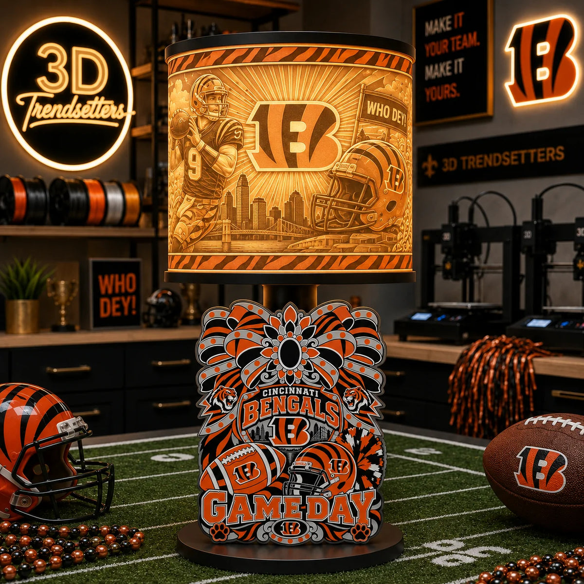 Girly Game Day Sports Lamp – Multiple Team Styles Available