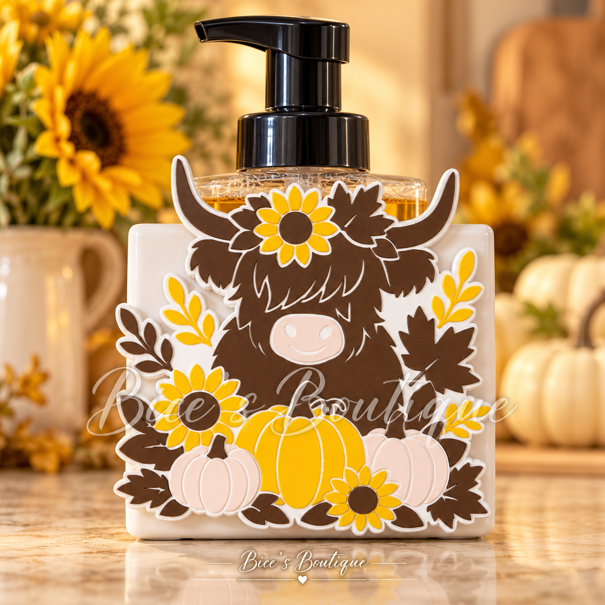 Autumn Highland Cow Interchangeable Faceplate – Pumpkins & Sunflowers