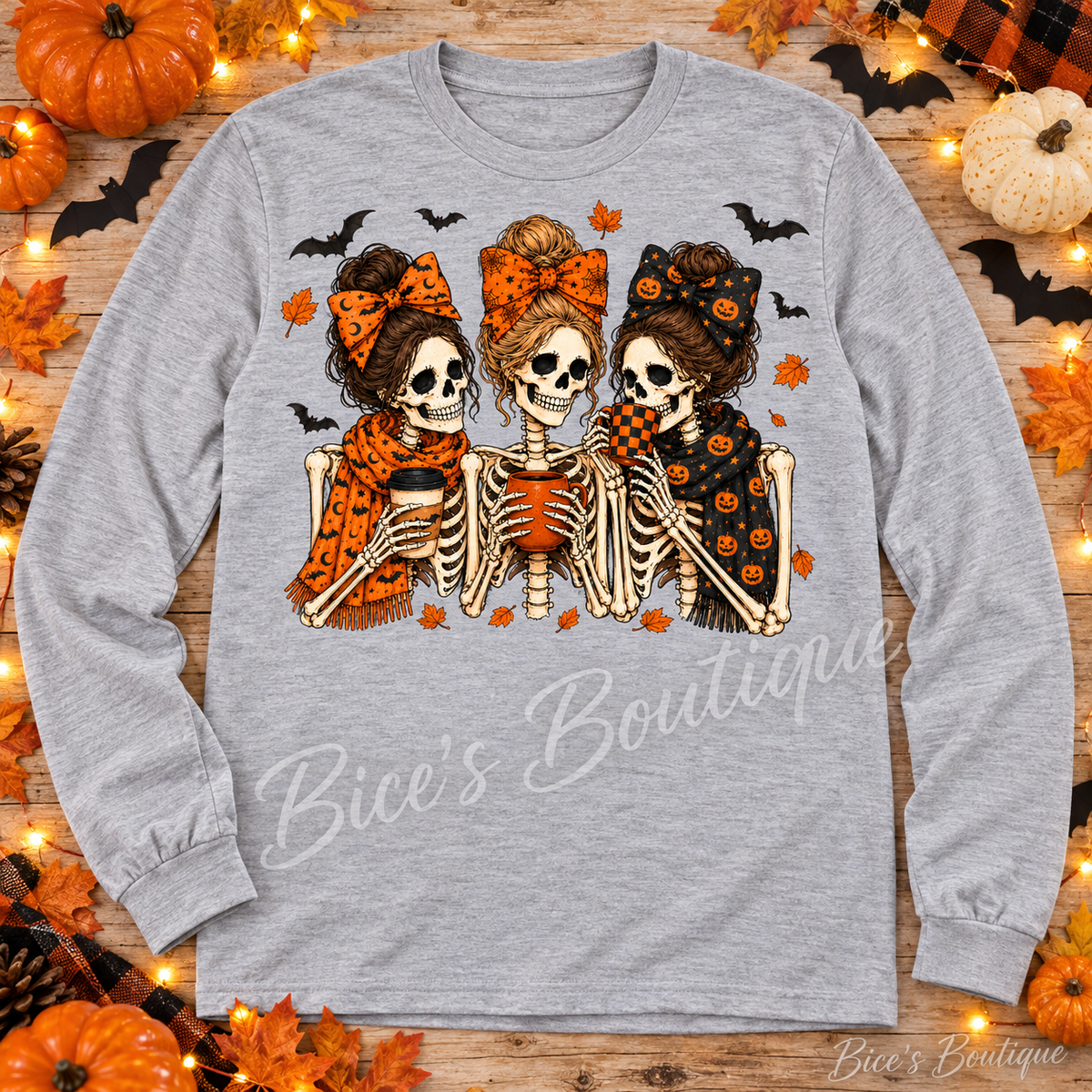 Halloween Skeleton Coffee Trio Long Sleeve
