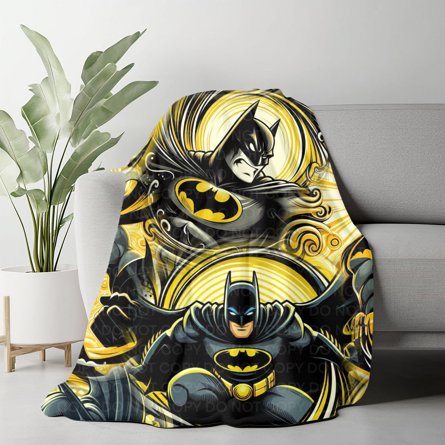 Dark Hero Comic Style Plush Blanket – Black & Gold Vigilante Throw