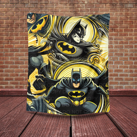 Dark Hero Comic Style Plush Blanket – Black & Gold Vigilante Throw