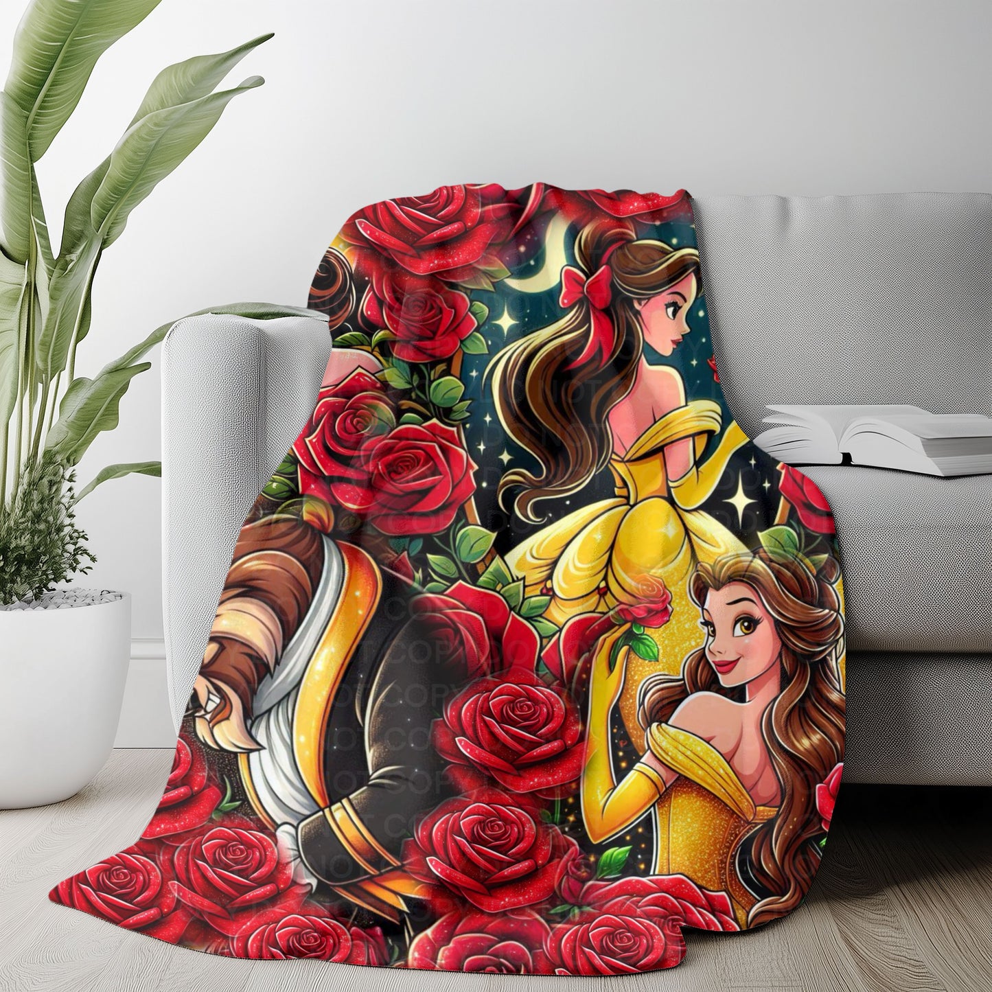 Enchanted Rose Princess Plush Blanket – Fairytale Beauty Character Throw