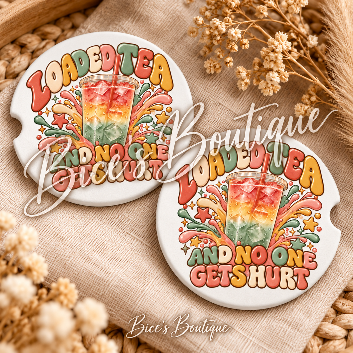 Loaded Tea and No One Gets Hurt – Car Coasters (Set of 2) 🚗🥤