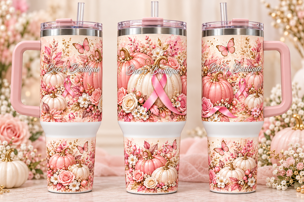 Pink & White Pumpkin Breast Cancer Awareness 40oz Tumbler
