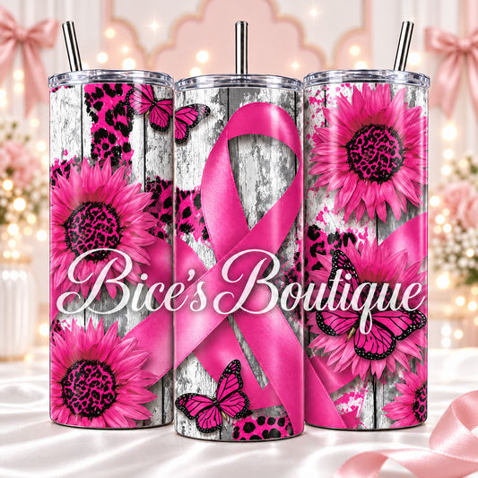 Pink Ribbon & Leopard Sunflower 20oz Tumbler