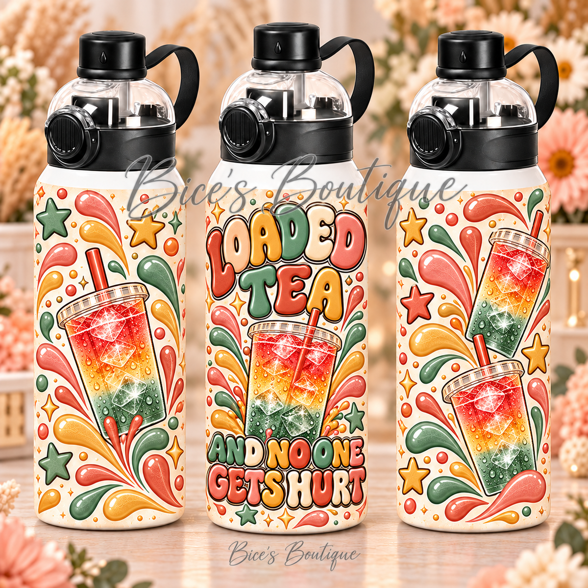 Loaded Tea and No One Gets Hurt | 32oz Sport Water Bottle | Retro Loaded Tea Design