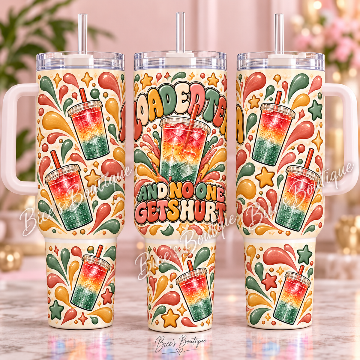 Loaded Tea and No One Gets Hurt | 40oz Tumbler with Handle & Straw | Retro Loaded Tea Cup