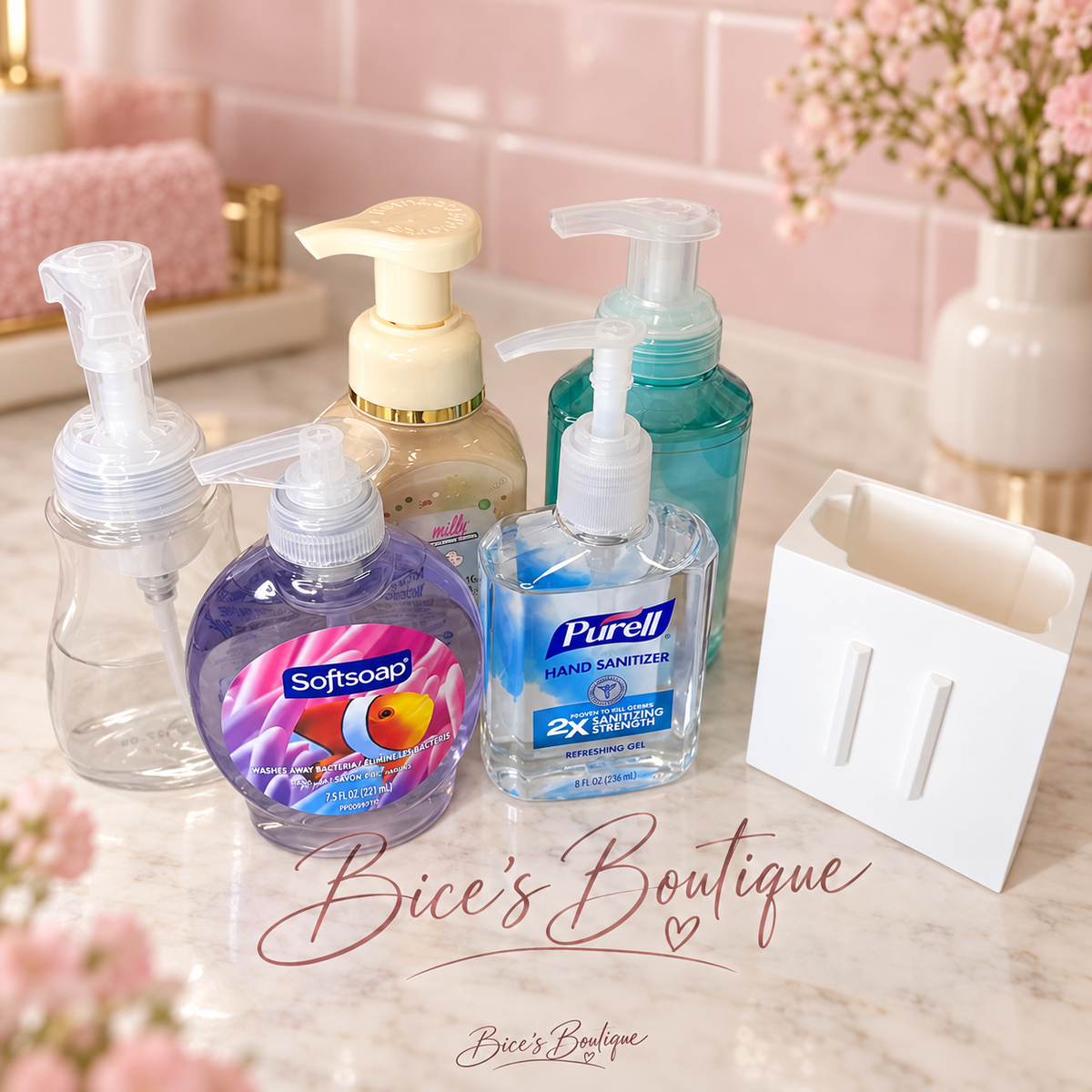 Interchangeable Soap & Sanitizer Holder Base + Optional Toothbrush Insert