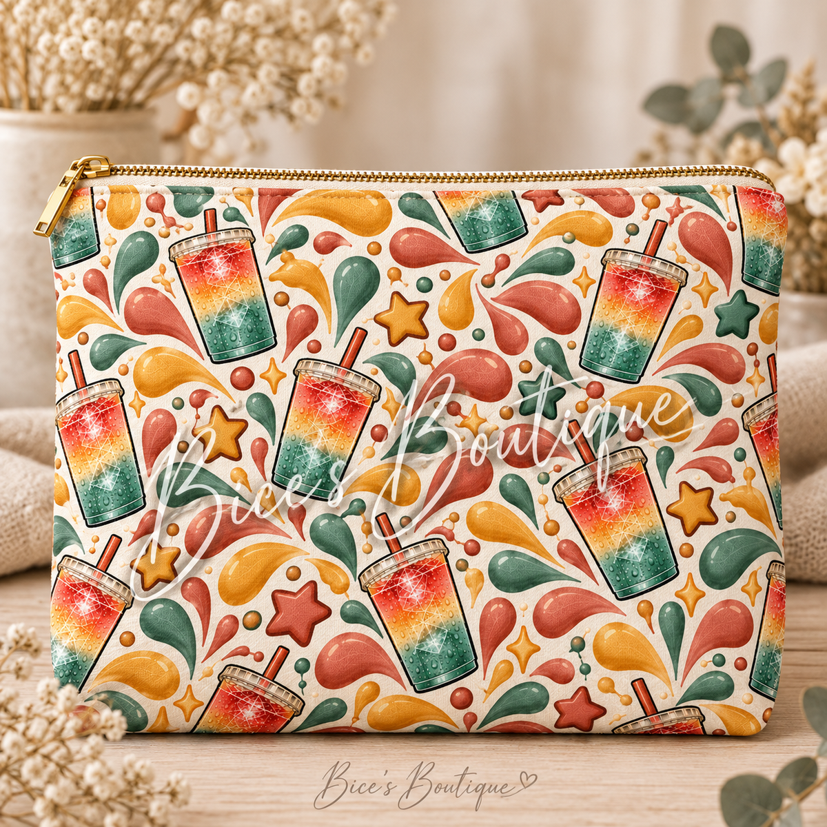 Loaded Tea Lover Makeup Bag | Retro Boho Tea Cosmetic Pouch | Cute Zipper Bag