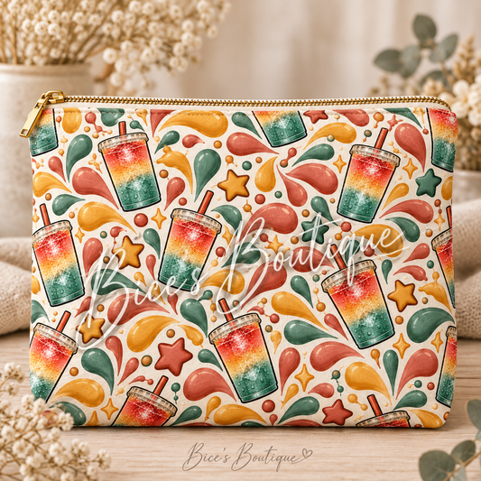 Loaded Tea Lover Makeup Bag | Retro Boho Tea Cosmetic Pouch | Cute Zipper Bag