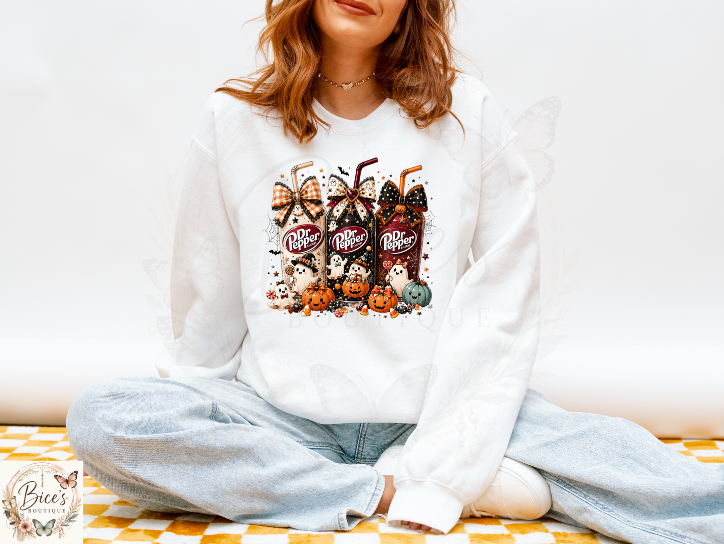Cute Halloween Soda Trio Sweatshirt | Ghost & Pumpkin Fall Crewneck | Cozy Autumn Graphic Pullover