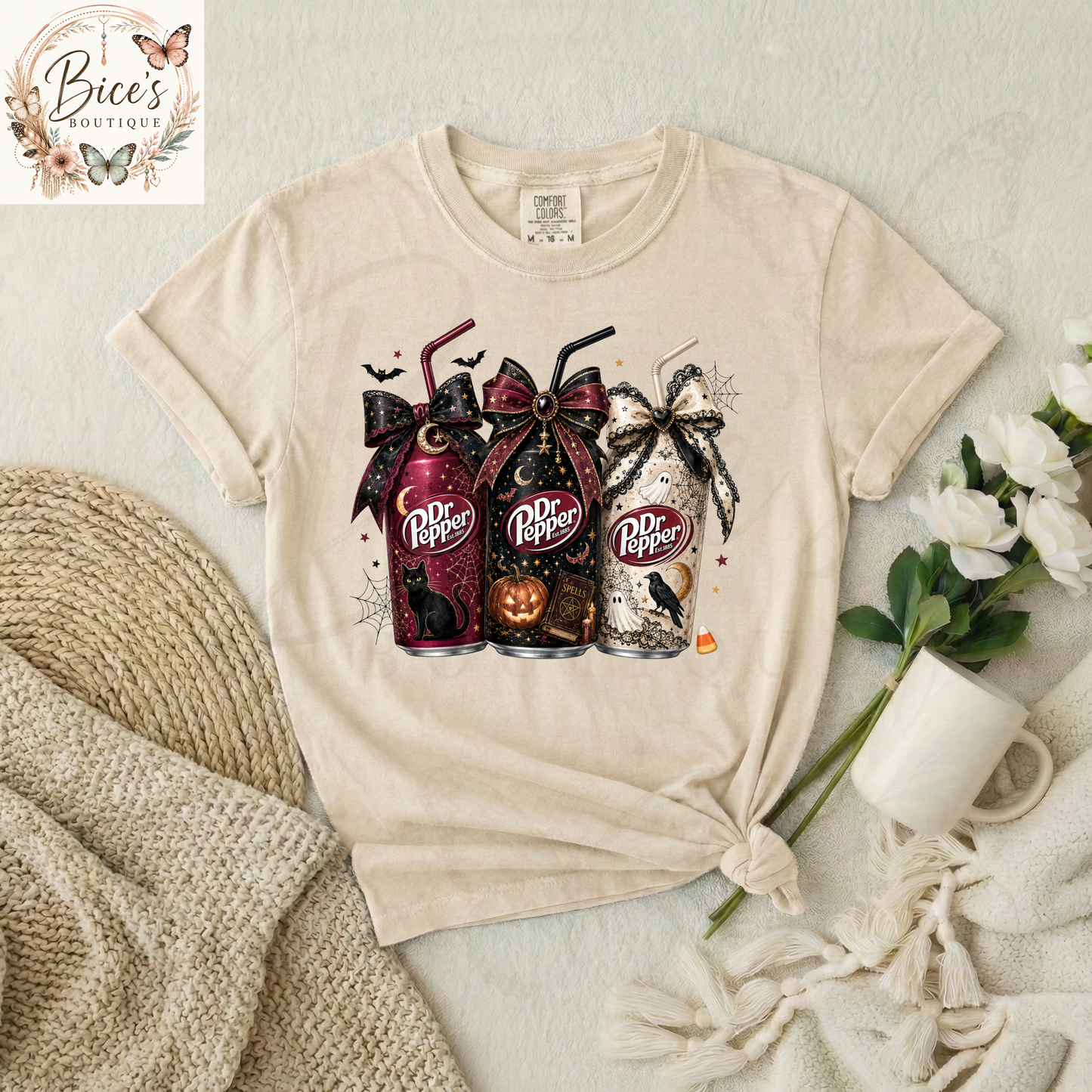 Mystic Halloween Soda Trio Graphic T-Shirt | Witchy Fall Tee | Spooky Autumn Pumpkin Shirt