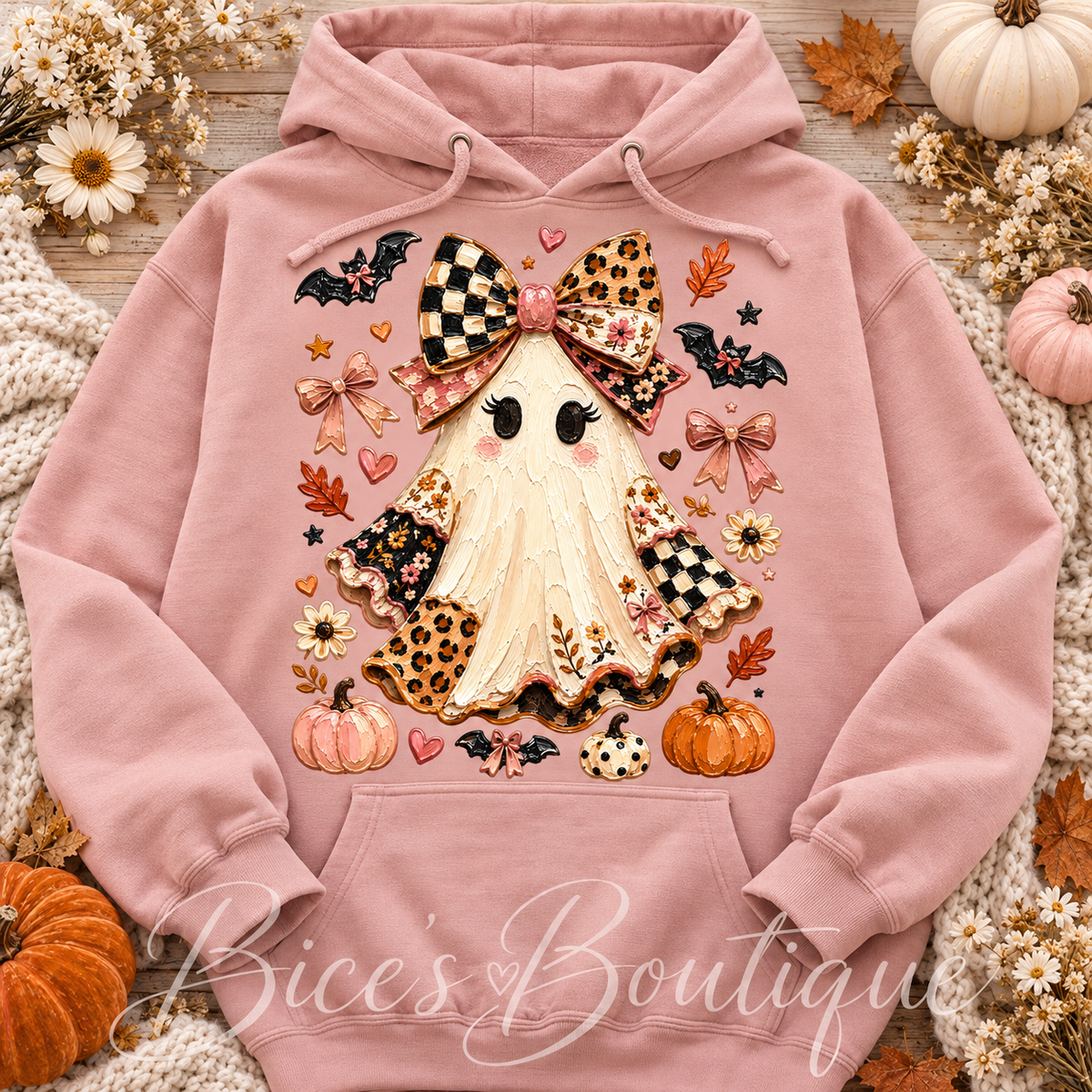 Patchwork Bow Ghost Hoodie