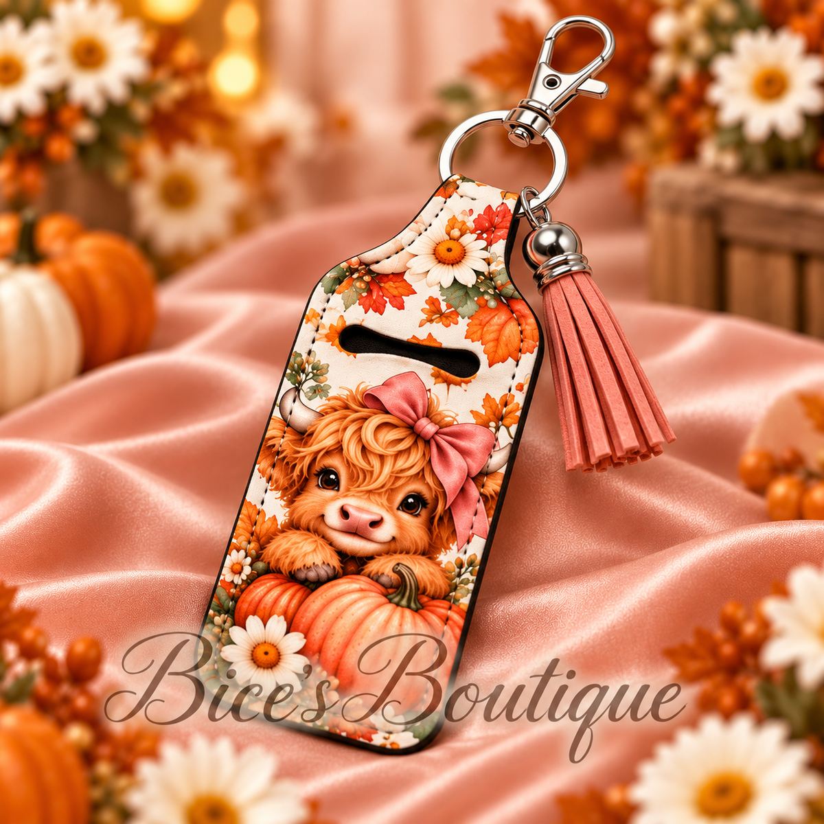 Autumn Highland Cow Chapstick Holder Keychain