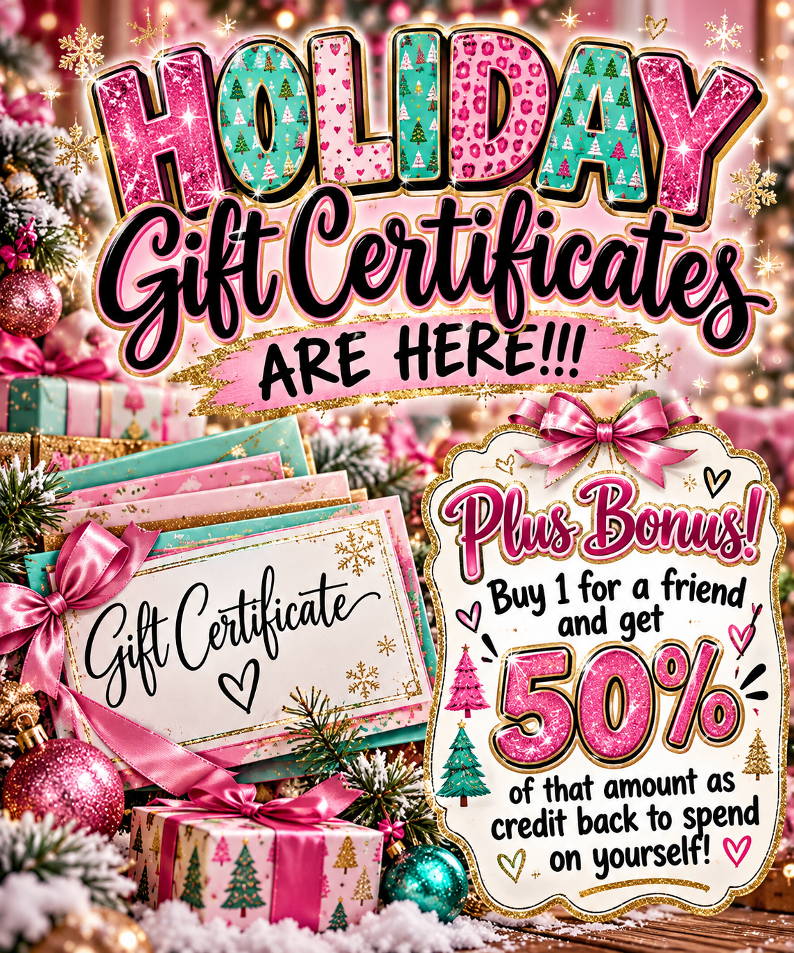 🎄 Holiday Gift Certificates – Give a Gift, Get a Gift! 🎁