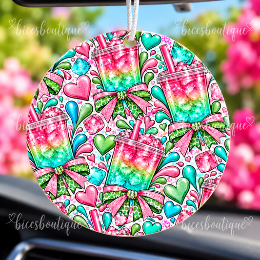 Loaded Tea Obsessed Felt Car Freshie | Pink & Teal Loaded Tea Air Freshener | Includes 8ml Fragrance Bottle
