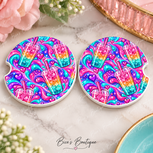 Colorful Loaded Tea Swirl Car Coasters – Set of 2