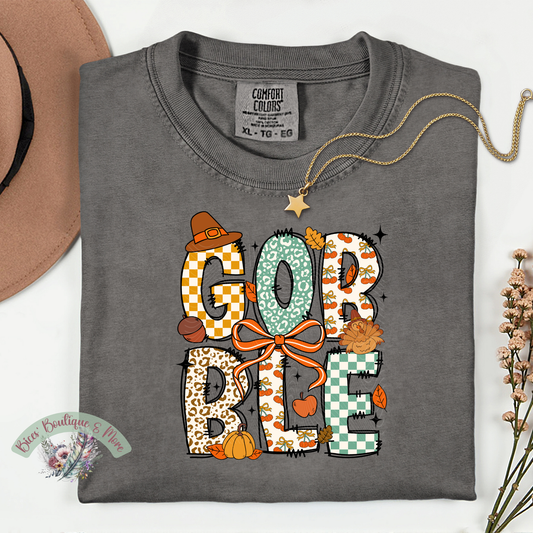 Gobble Graphic Tee | Fall Thanksgiving Shirt | Cute Autumn Turkey Top