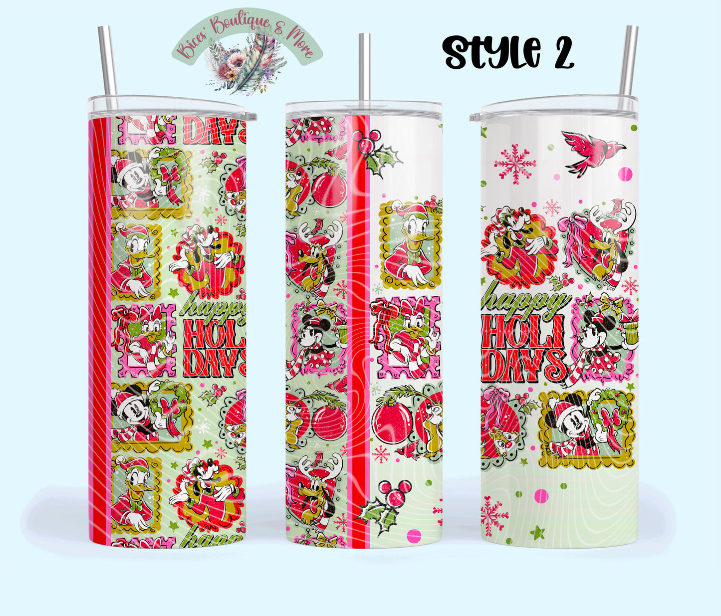 Retro Holiday Cheer 20oz Tumbler – Colorful Christmas Cartoon Cup with Straw