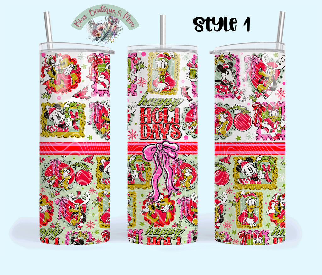 Retro Holiday Cheer 20oz Tumbler – Colorful Christmas Cartoon Cup with Straw