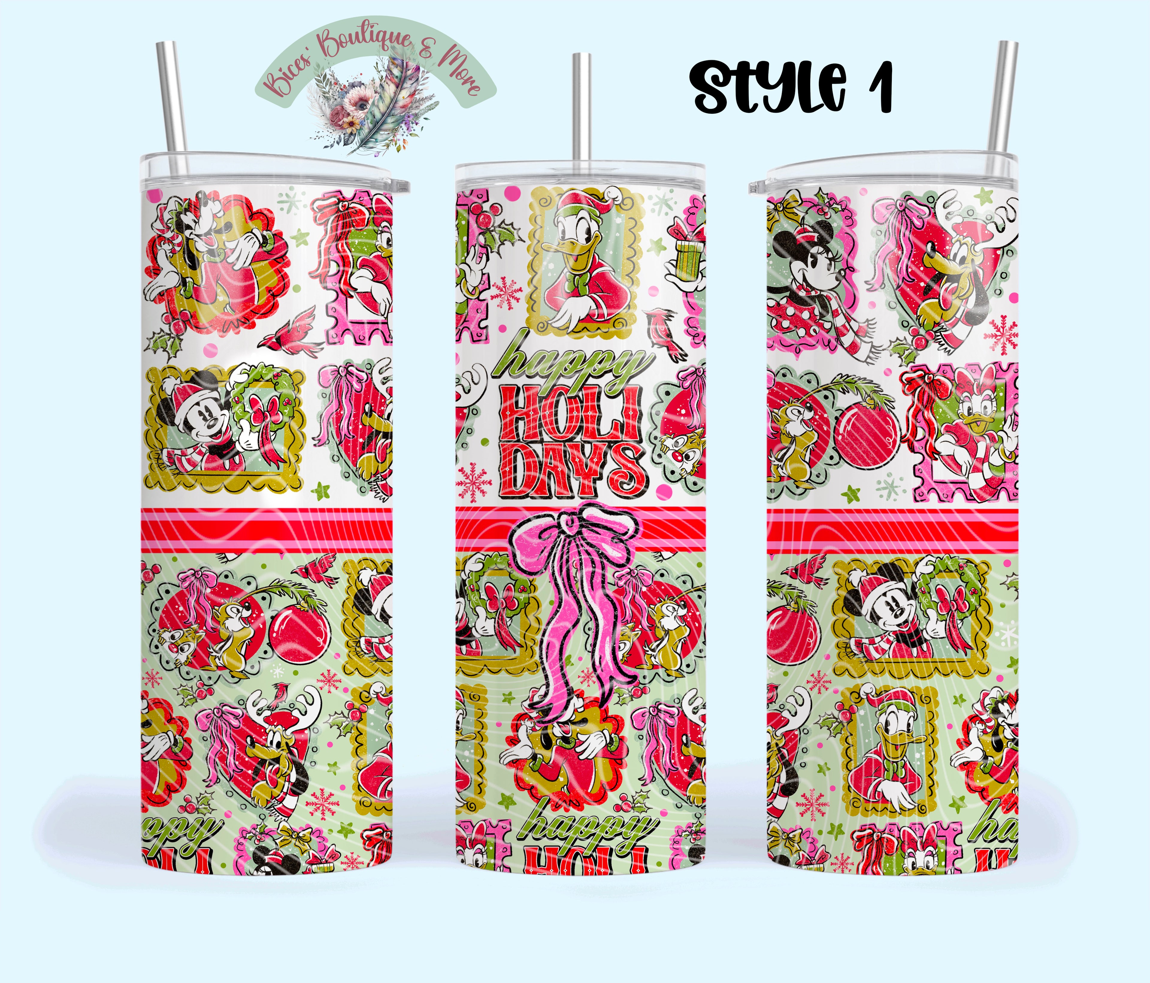 Retro Holiday Cheer 20oz Tumbler – Colorful Christmas Cartoon Cup with Straw