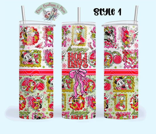 Retro Holiday Cheer 20oz Tumbler – Colorful Christmas Cartoon Cup with Straw