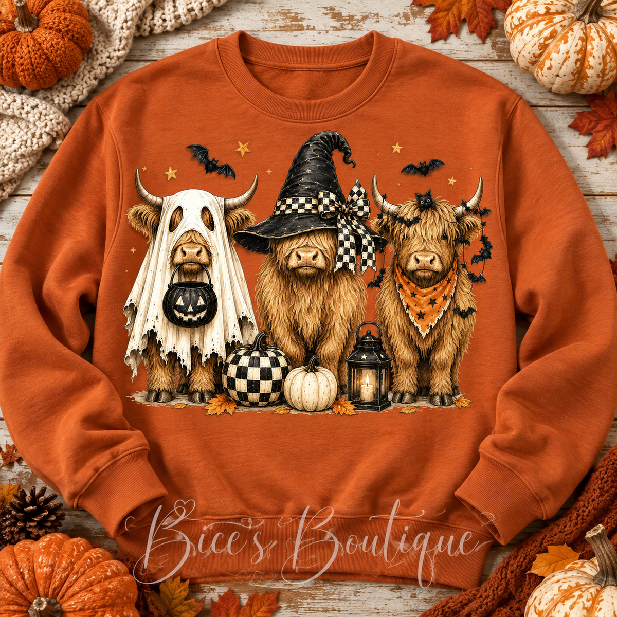 Halloween Highland Cow Trio Crew