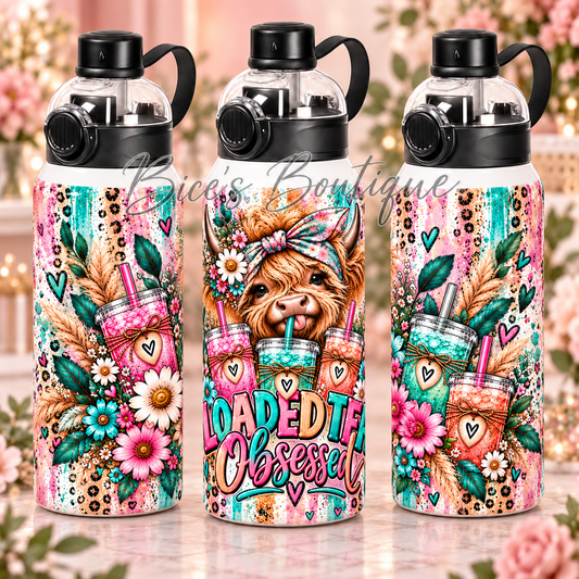Loaded Tea Obsessed Highland Cow 32oz Sport Tumbler