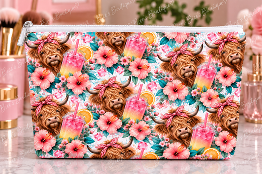 Highland Cow Tropical Loaded Tea Zipper Pouch