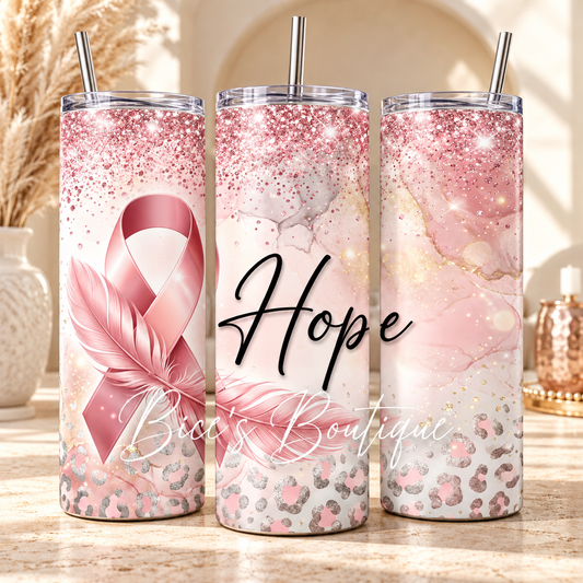 Hope Pink Ribbon & Feather 20oz Tumbler