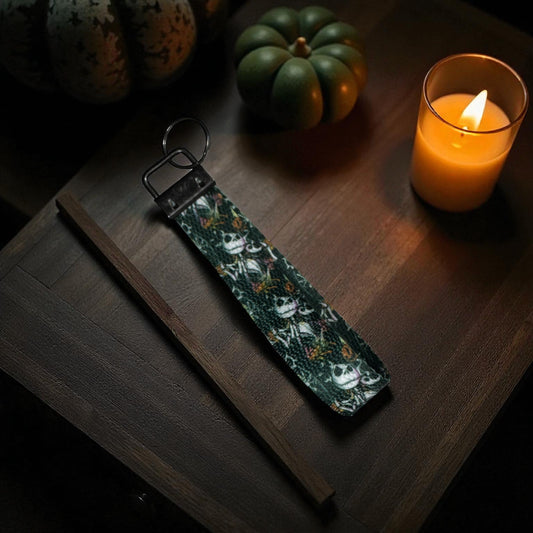 Skeleton Party Wristlet Keychain – Spooky Cute Fabric Key Fob