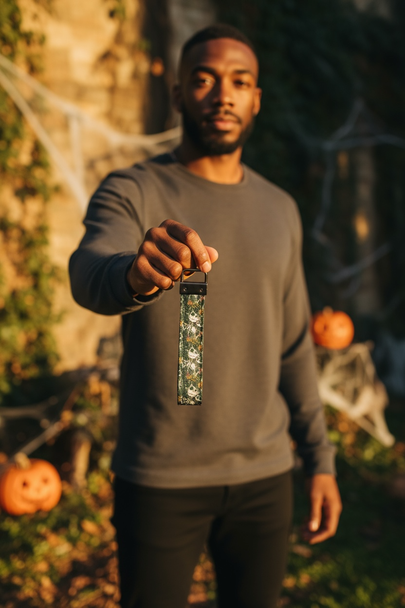 Skeleton Party Wristlet Keychain – Spooky Cute Fabric Key Fob