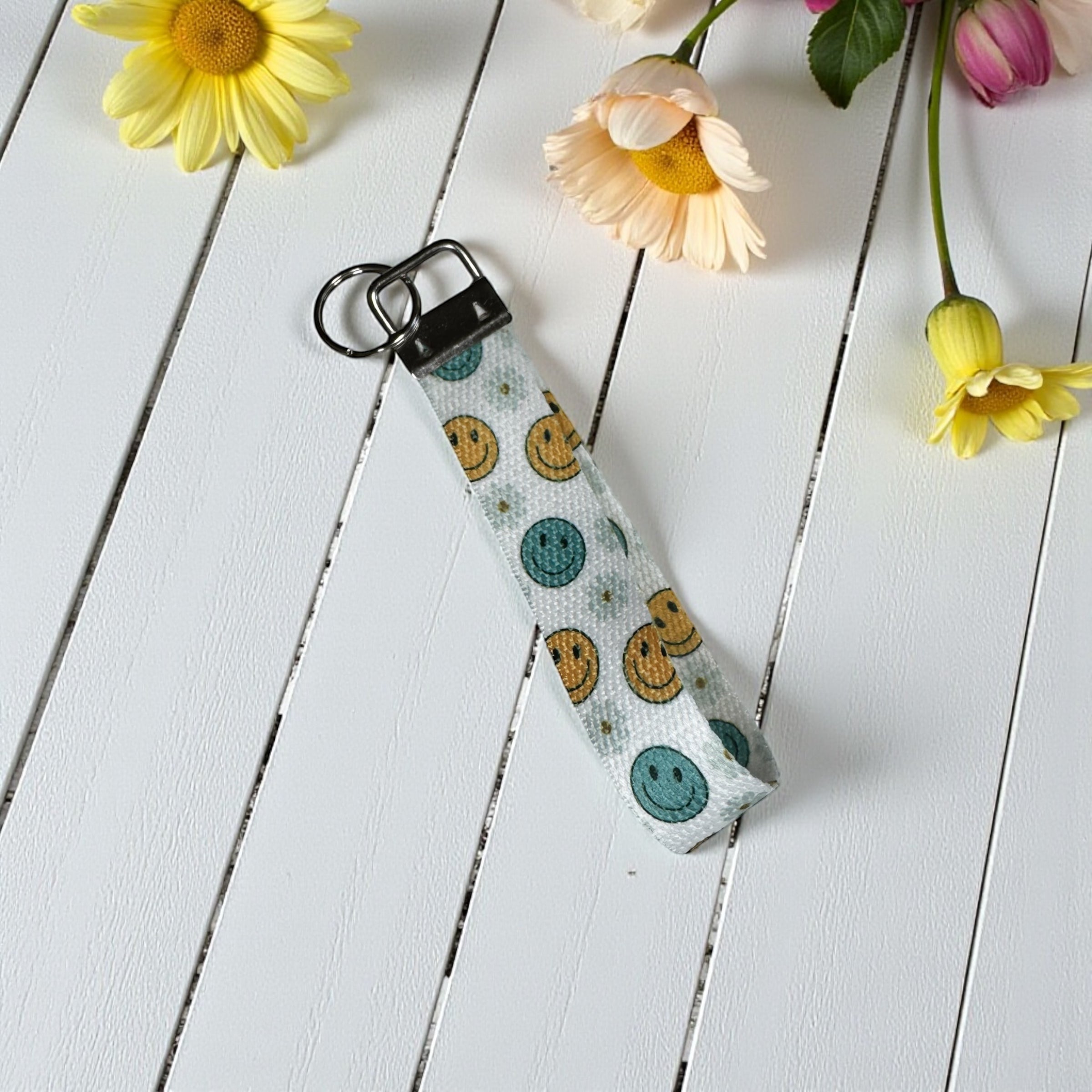 Smiley Face Duo Wristlet Keychain – Happy Vibes Key Fob