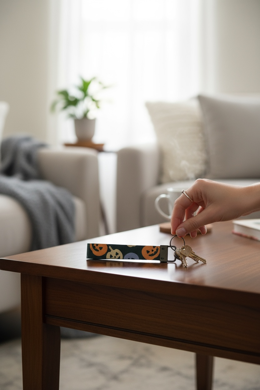 Jack-O’-Lantern Wristlet Keychain – Spooky Cute Halloween Key Fob