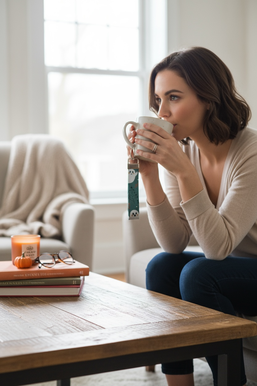 Ghostly Green Wristlet Keychain – Spooky Cute Halloween Key Fob