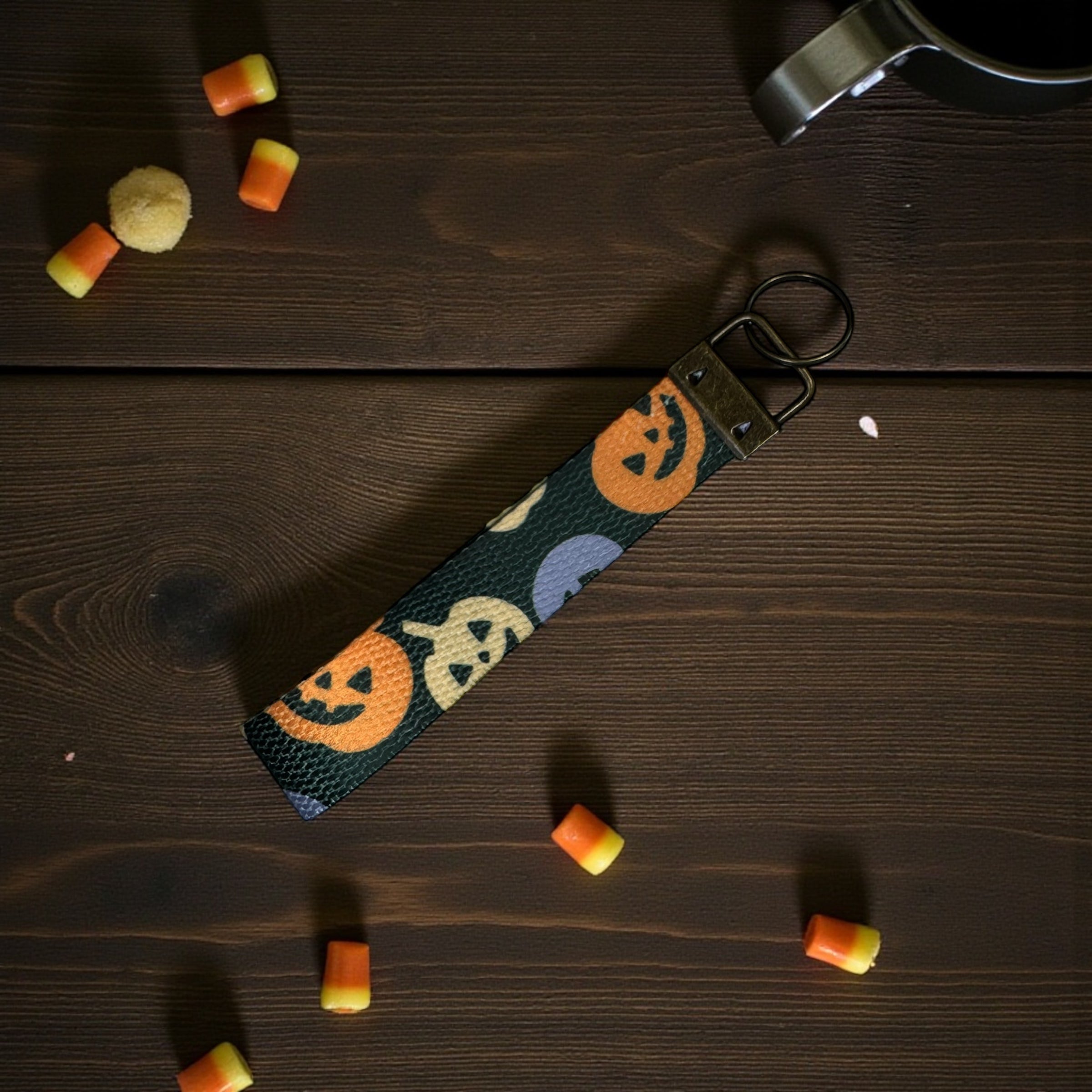 Jack-O’-Lantern Wristlet Keychain – Spooky Cute Halloween Key Fob