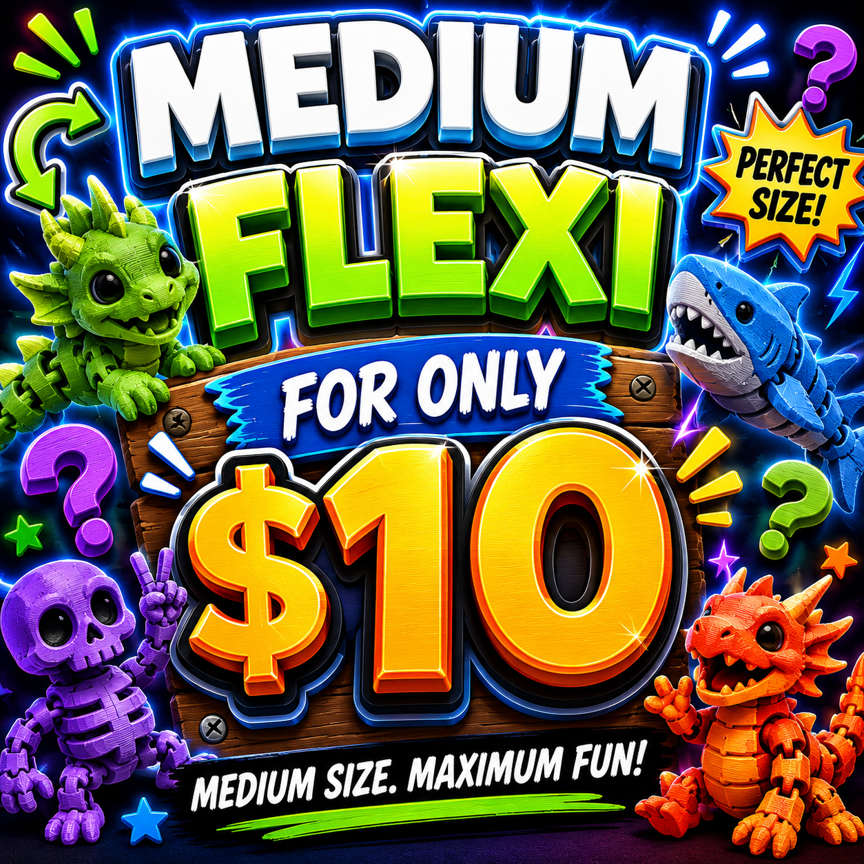 Mystery Flexi Creatures – 3D Printed Surprise Flexi Toy | Mini, Medium, Large & XL