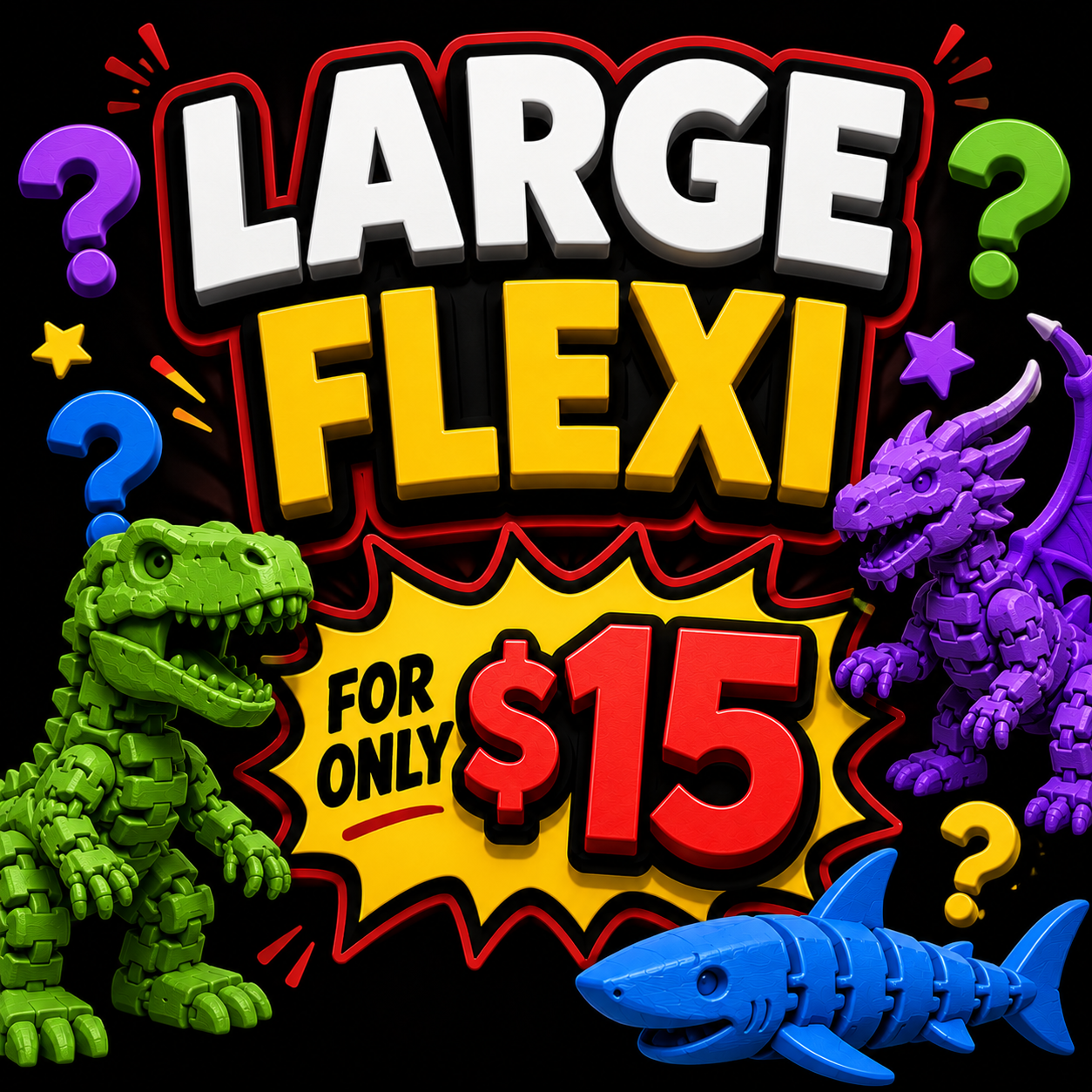 Mystery Flexi Creatures – 3D Printed Surprise Flexi Toy | Mini, Medium, Large & XL